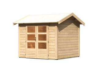 Karibu Theres 3, naturbelassen, Fichtenholz 28mm, 270 x 244 x 242 cm, Satteldach, Massivholzdach -
