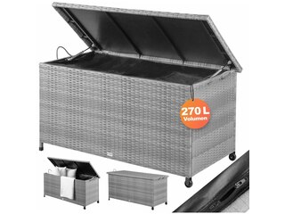 Casaria Polyrattan Auflagenbox Grau 117x53x60cm mit Rollen -