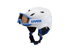 Uvex Helmset Ariwing 2 Pro Skihelm + Skibrille (Größe: 48 cm, 11 white mat, Speedy Ice blue)