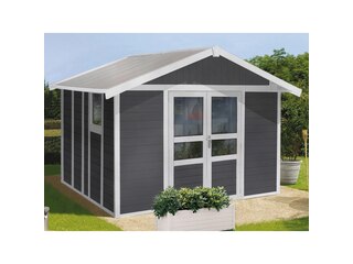 Grosfillex Kunststoff-Gartenhaus/Gerätehaus Deco Domizil Dunkelgrau-Weiß B x T: 315 cm x 355 cm -