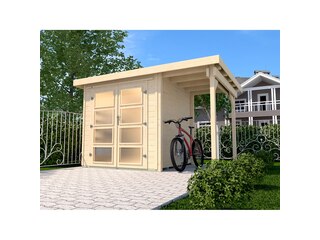 Weka Holz-Gartenhaus/Gerätehaus Pesaro B Natur BxT: 369 cm x 250 cm davon 115 cm Anbaudach -