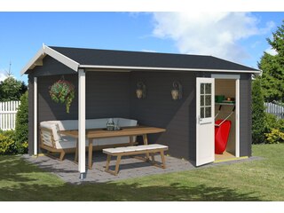 Outdoor Life Products Gartenhaus Wibo, BxT: 465x338 cm, (Set), mit Anbau carbongrau -